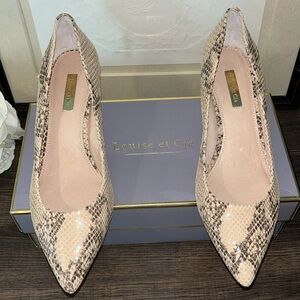 Louise et Cie Marsaille Tan Leather Snakeskin Jordyna Pump Kitten Heels sz 8 NIB
